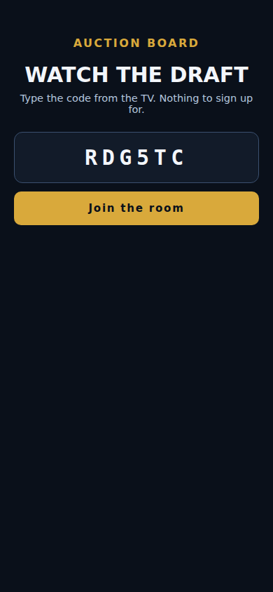 Phone screen asking for the six-character room code to watch the draft